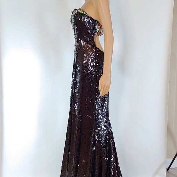NWOT Alyce Paris Black Sequined Formal Gown - Picture 3 of 5
